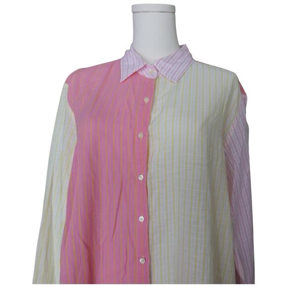 Xirena Beau Soleil Button Down Shirt Pink Yellow Size L - Picture 5 of 14